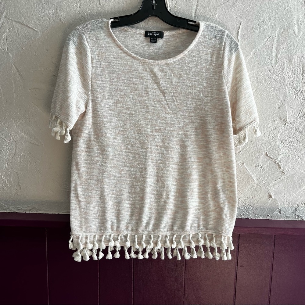 LORD & Taylor Short Sleeve Top With Tassels Size Medium